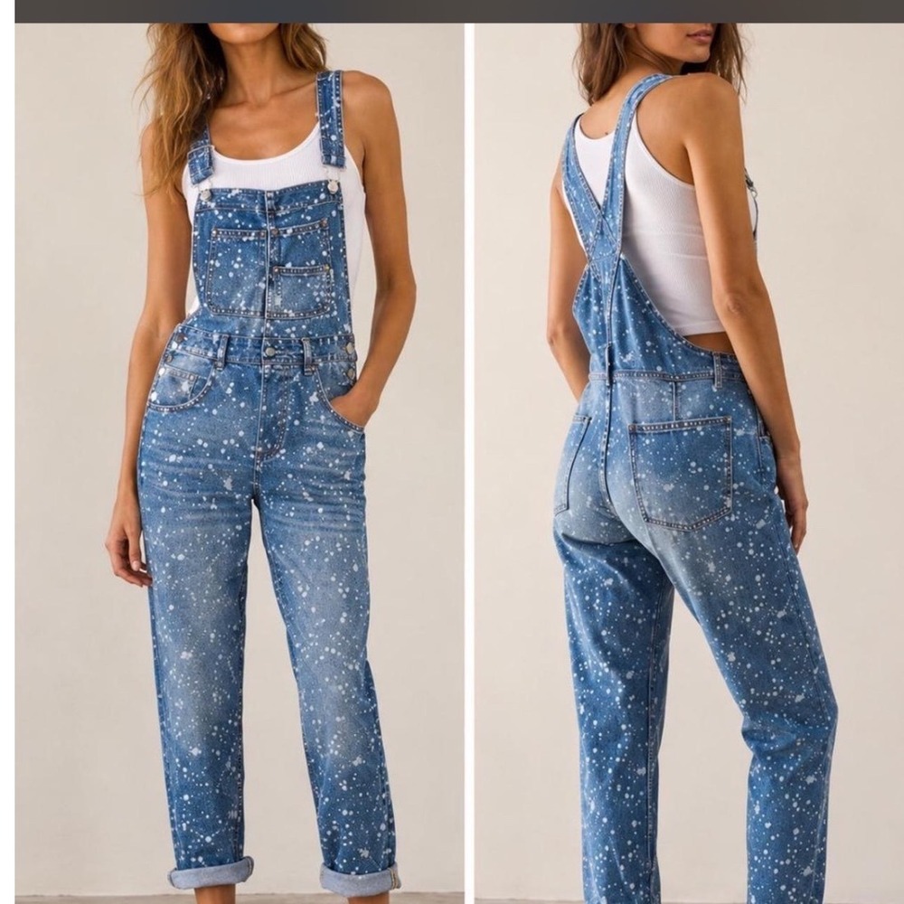 We The Free Free People Ziggy Denim Overalls Jean Paint Beach 
Splatter Artsy XS